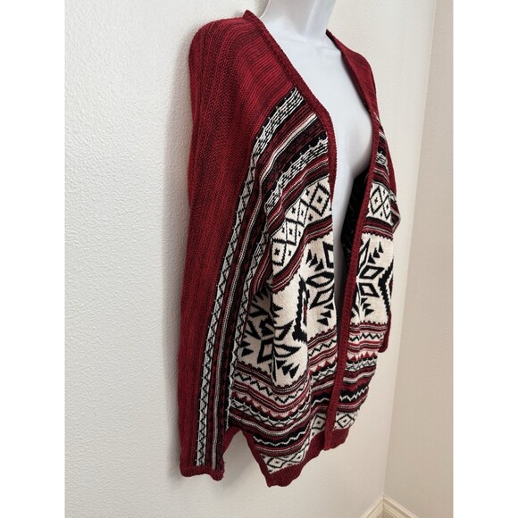 Mossimo Cardigan Open Sweater Southwestern Aztec Western Boho M Black Red - Picture 2 of 6
